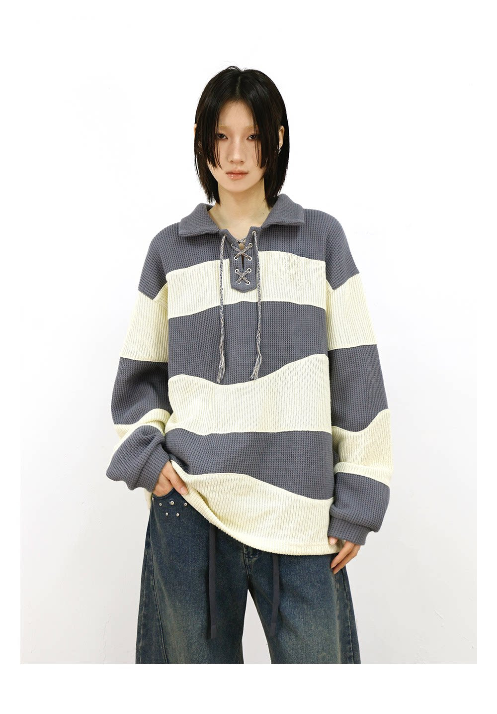 Contrast-Color Pullover Shirt