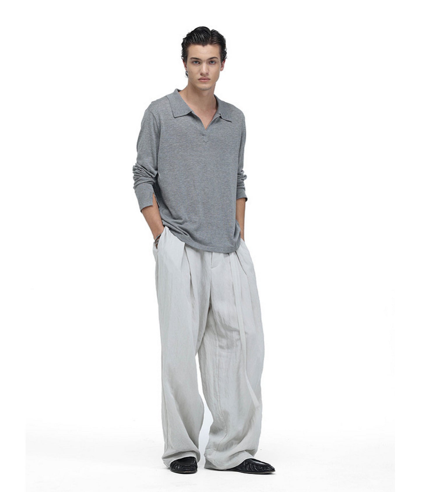 Linen-Blend Knit Polo Shirt