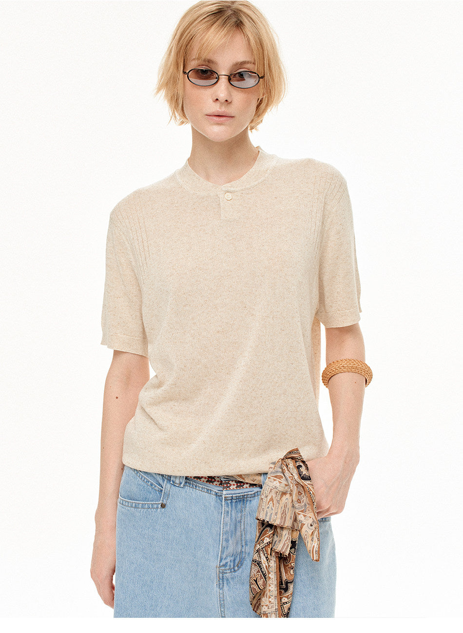 Henley-Neck Loose-Fit Knit