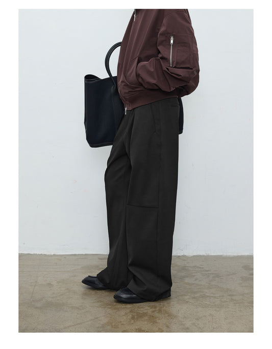 Curved Single-Pleat Casual Pants