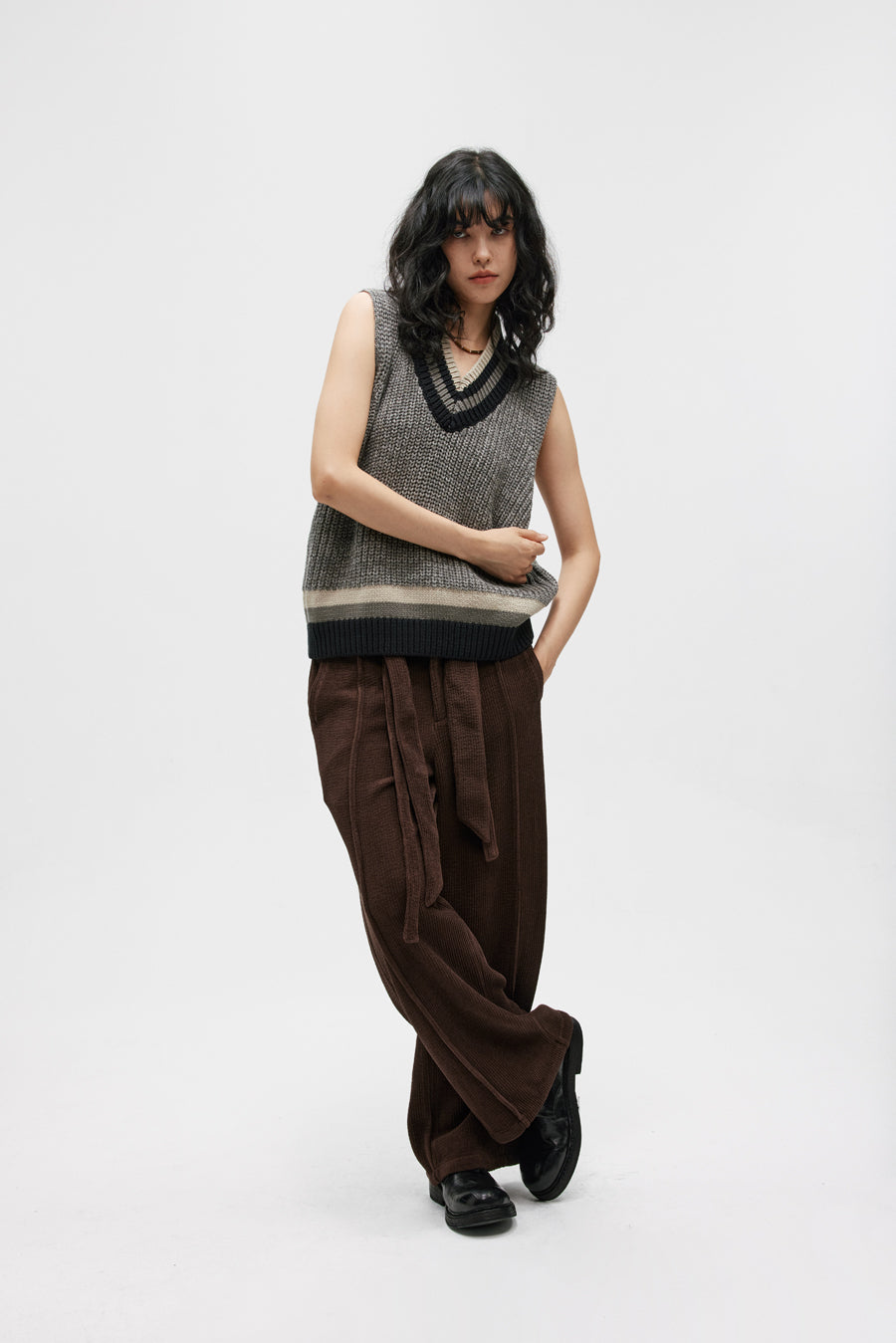 Double Belt Center Seam Wide Pants