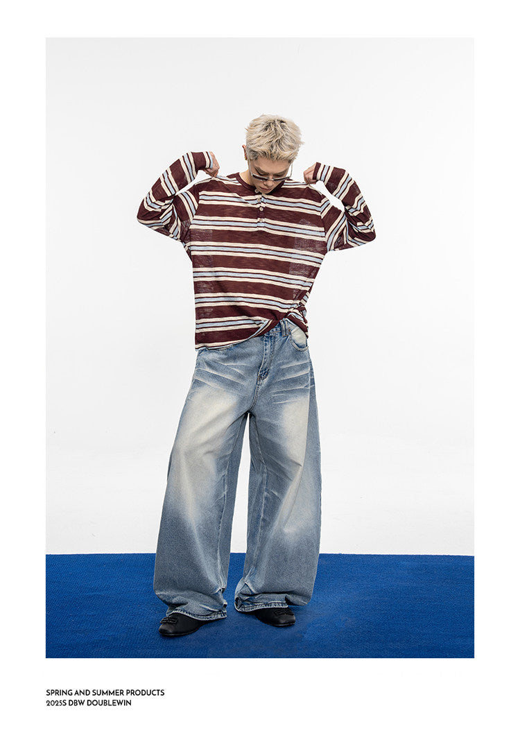 Vintage Distressed 3D Pleated Jeans