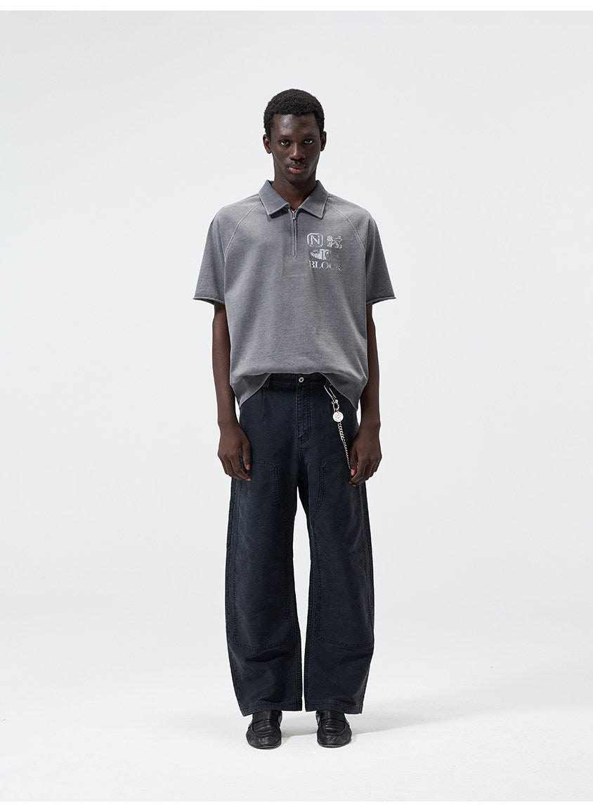 Open-Front Collar Polo Shirt