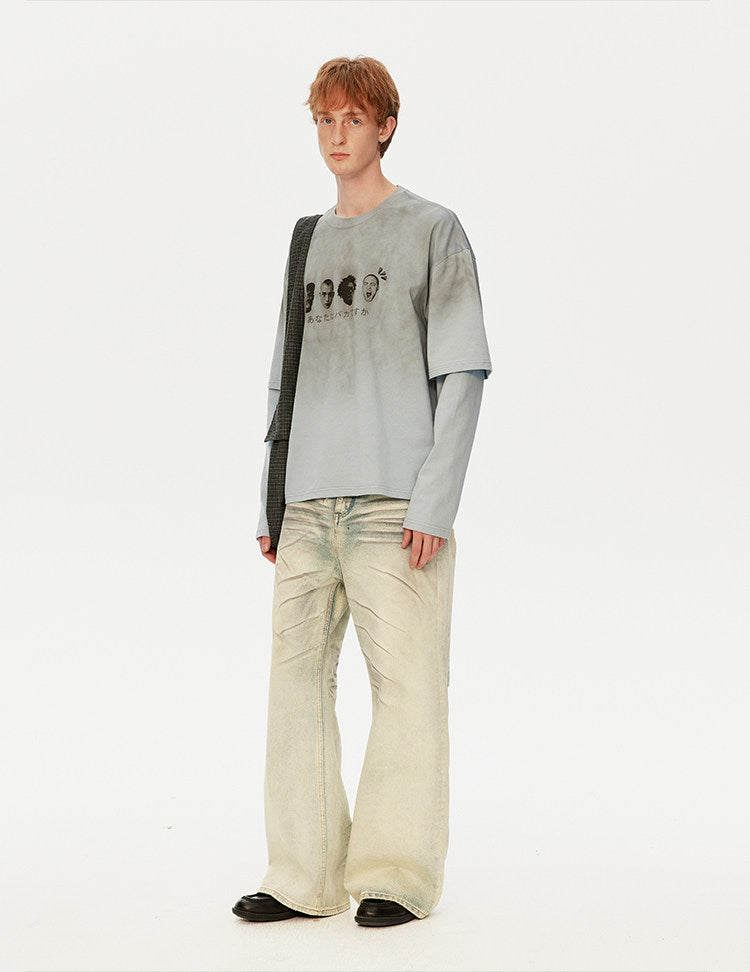 남녀공용 워싱 프린트 티셔츠