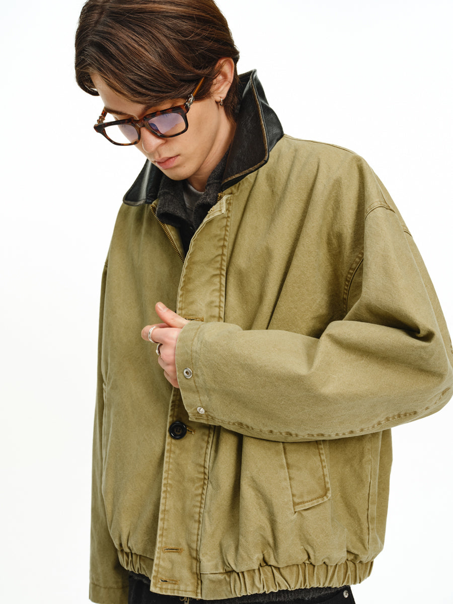 Patchwork Leather Collar Jacket