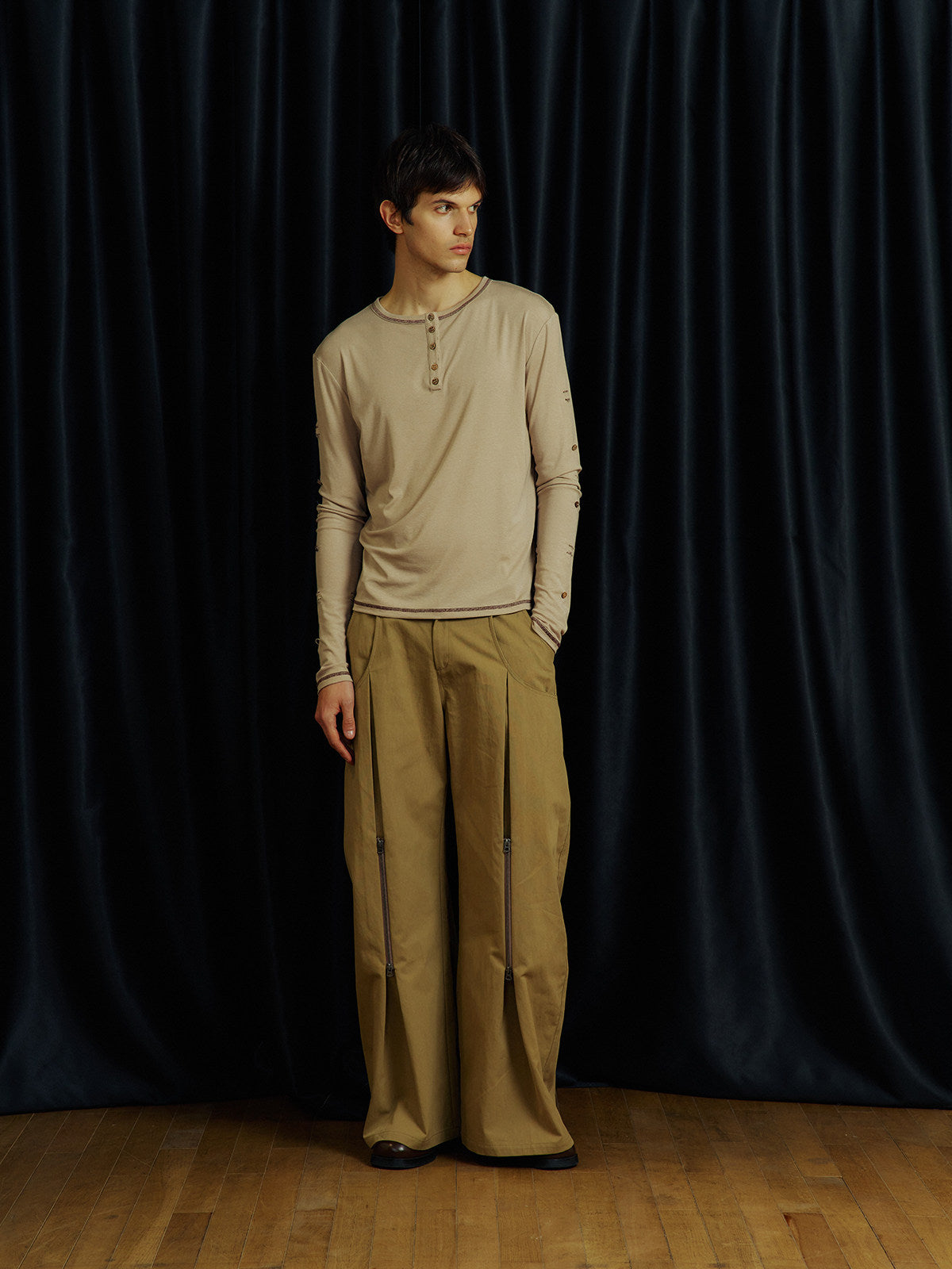 3D-Cut Double Zipper Casual Pants