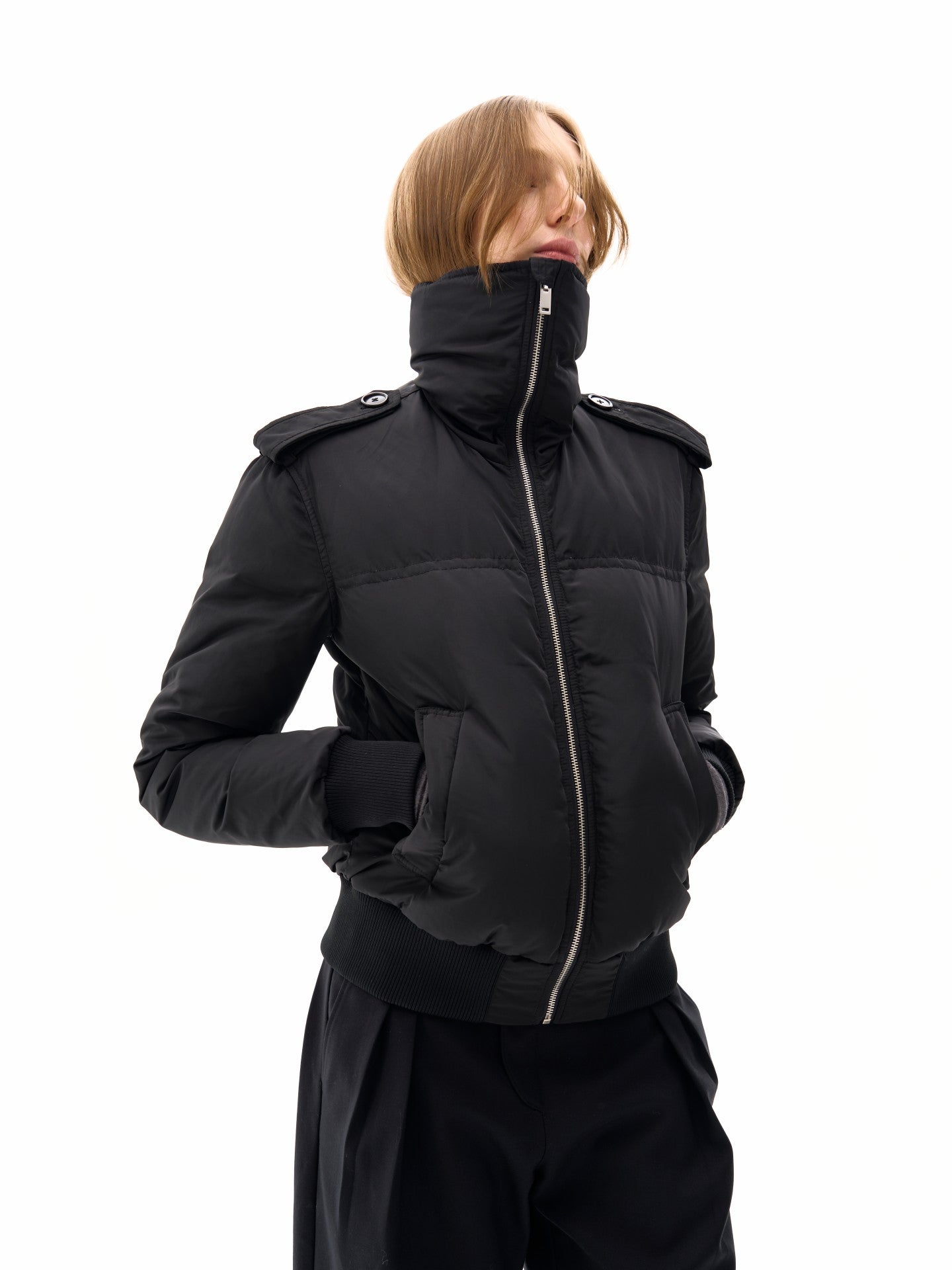 Scarf-collar down jacket