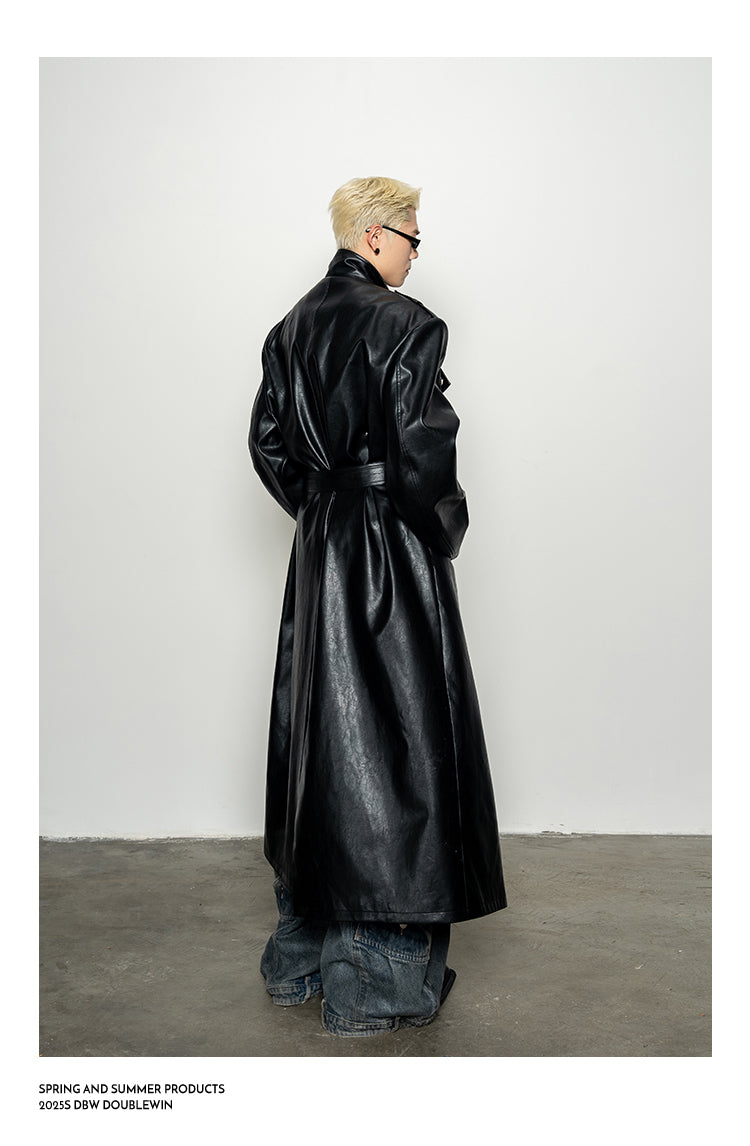 High-End Large Lapel Leather Coat