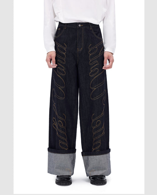 Unisex embroidered wide leg jeans