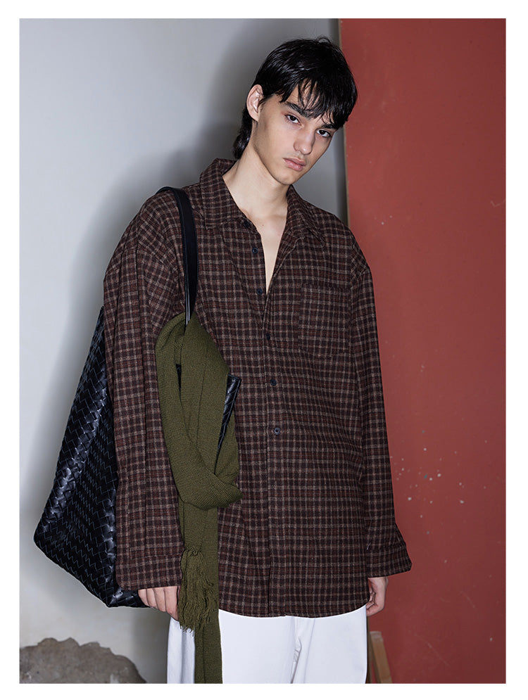 Check Wool Mix Oversized Shirt