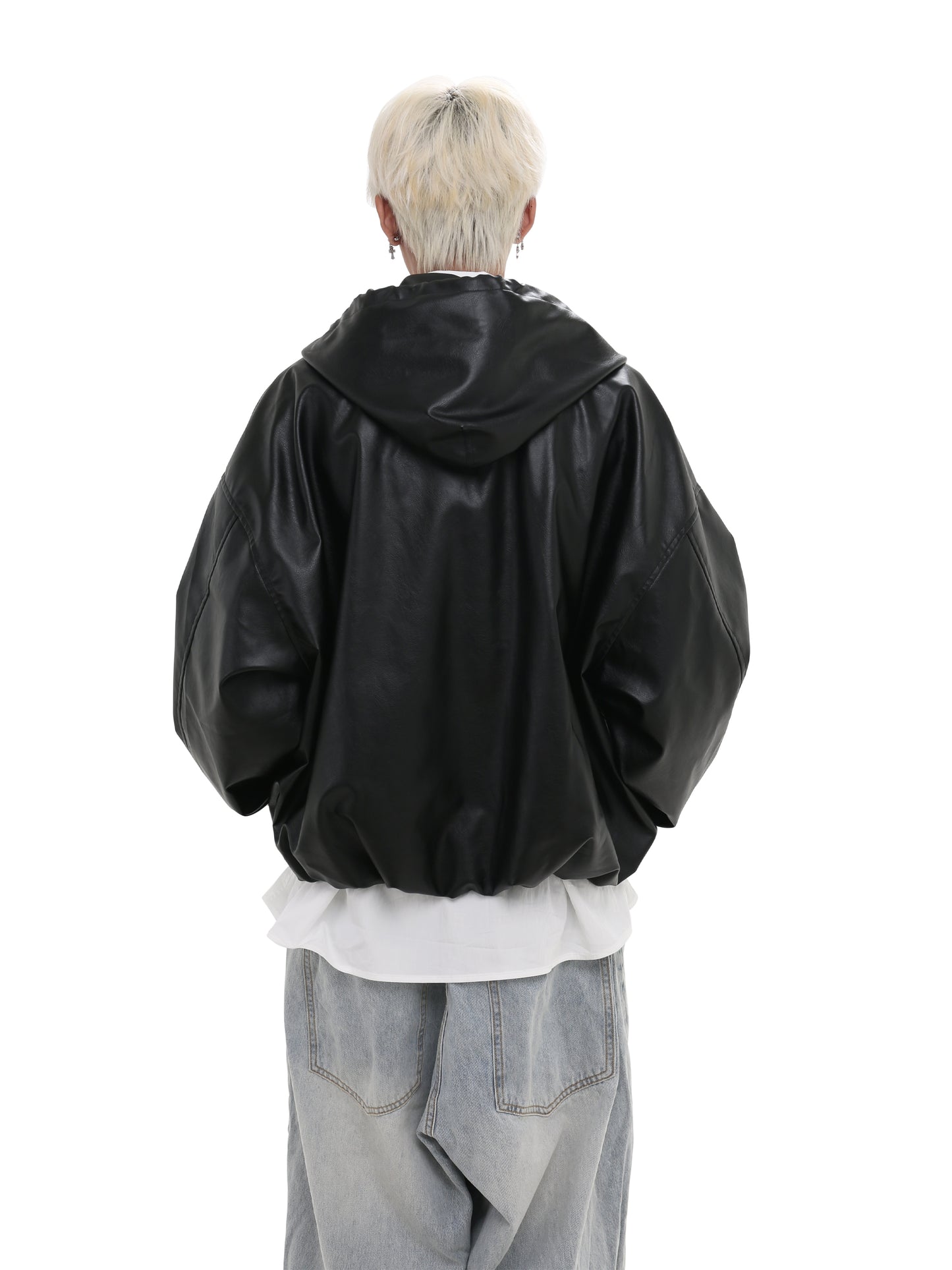 PU leather jacket with hood