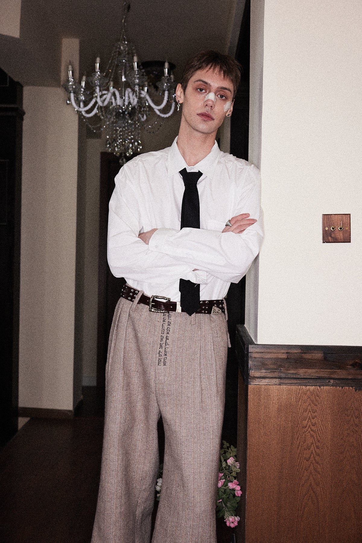 Paper Button Printed Patch Shirt