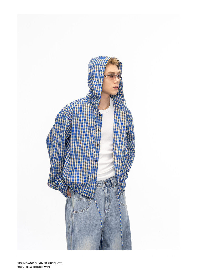Vintage Lightweight Checkered Hooded Shirt