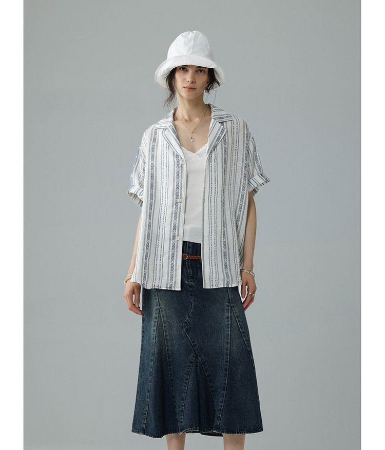 Jacquard-Woven Shirt with Cuban Collar