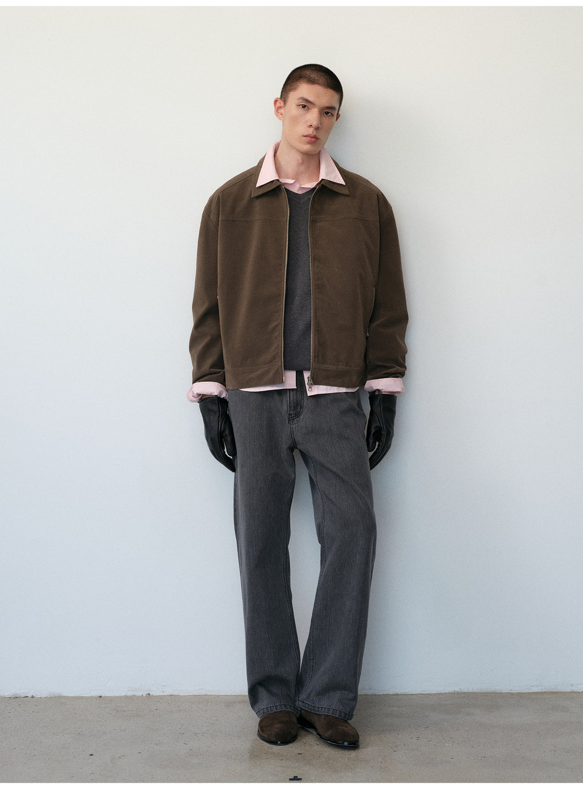 Short Box Jacket with Lapels in Faux Suede