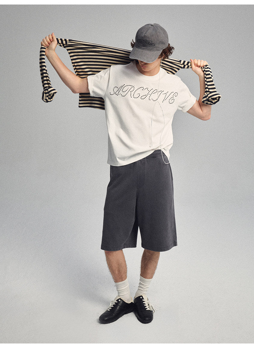 Vintage-Style Washed Sports Shorts