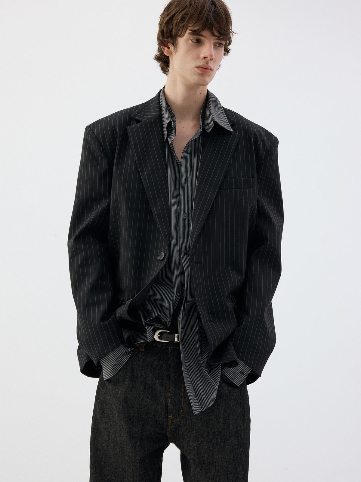 Striped Shirt with Detachable Collar