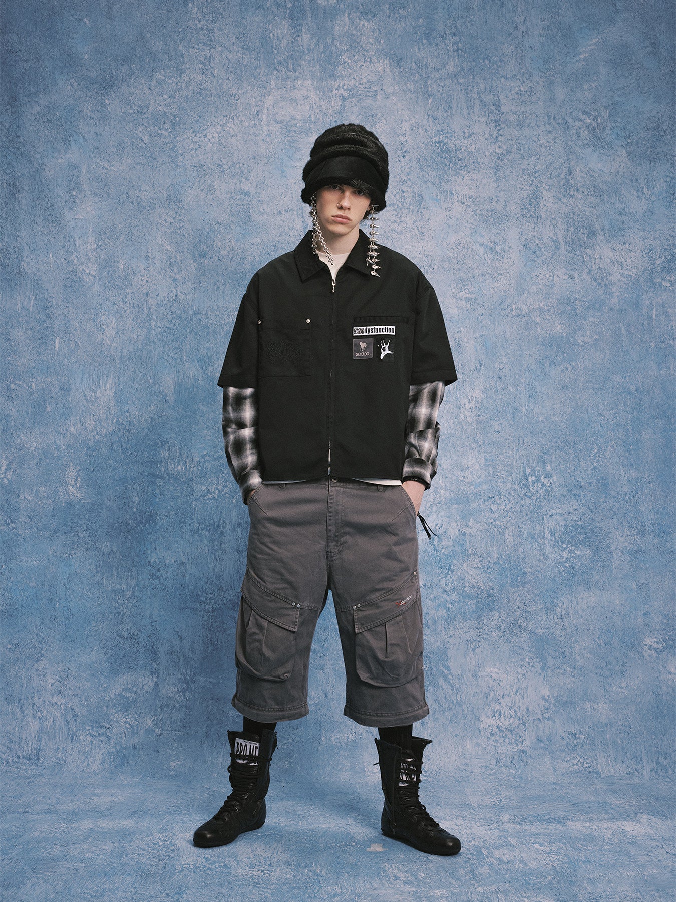 Patchwork Short-Sleeve Work Shirt
