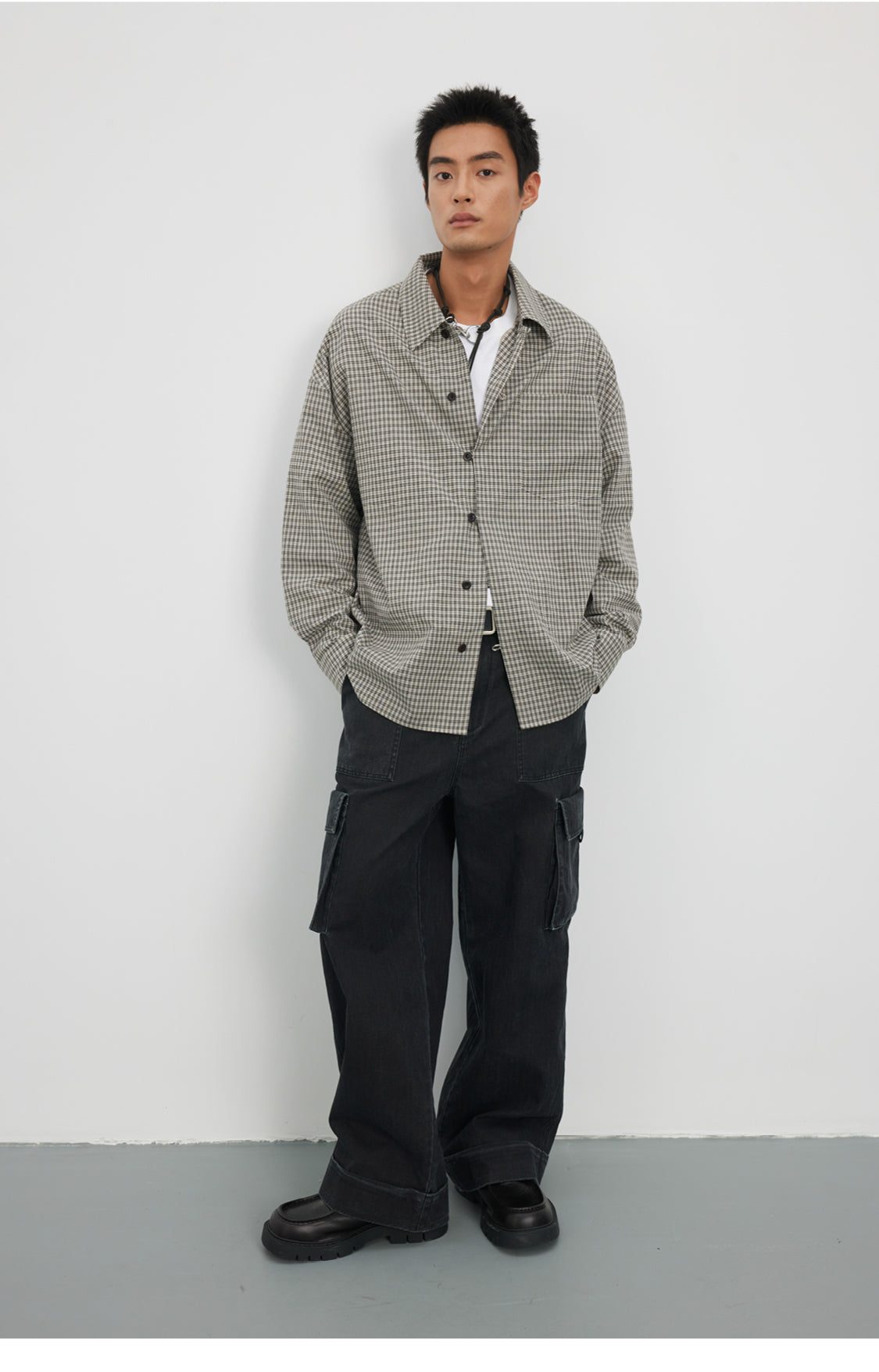 Straight Button Retro Fine Check Shirt