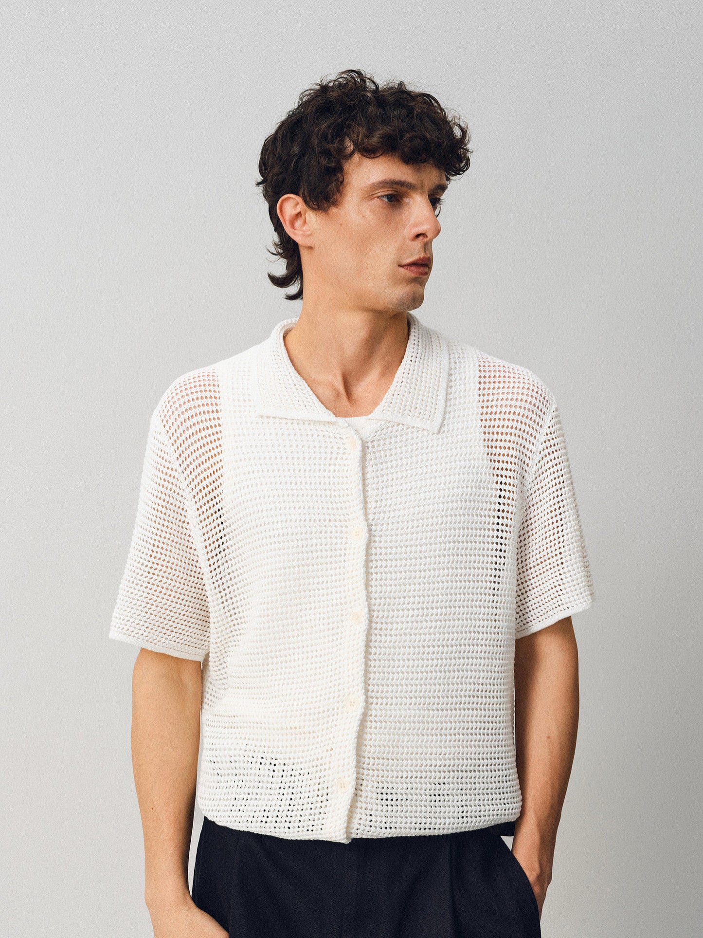 Hollow-knit Button-Down Shirt