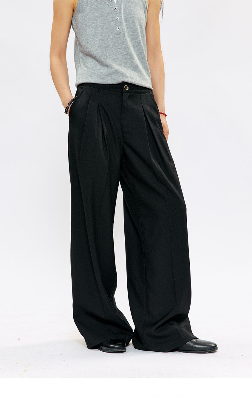Suspender Buckle Pleated Casual Pants