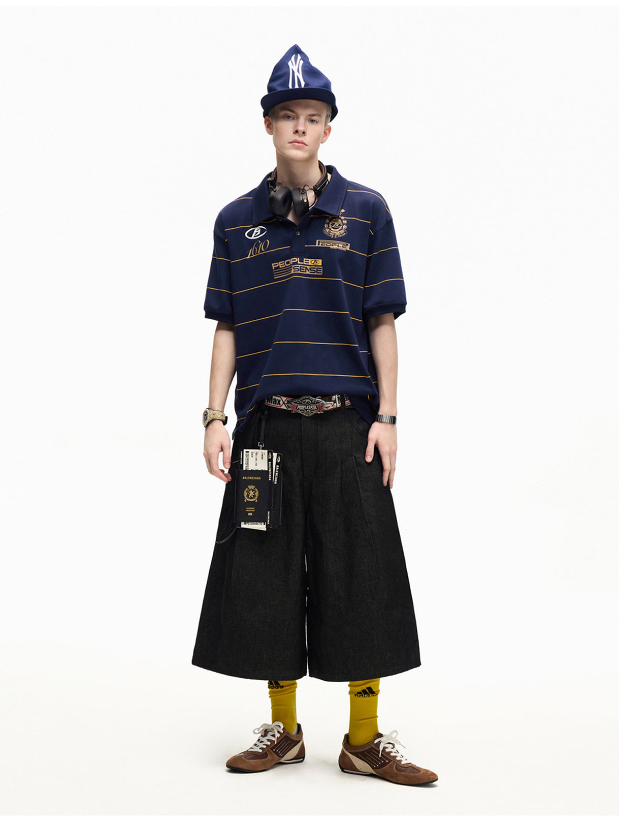 Pleated-Design Street-Style Loose-Fit Denim Shorts