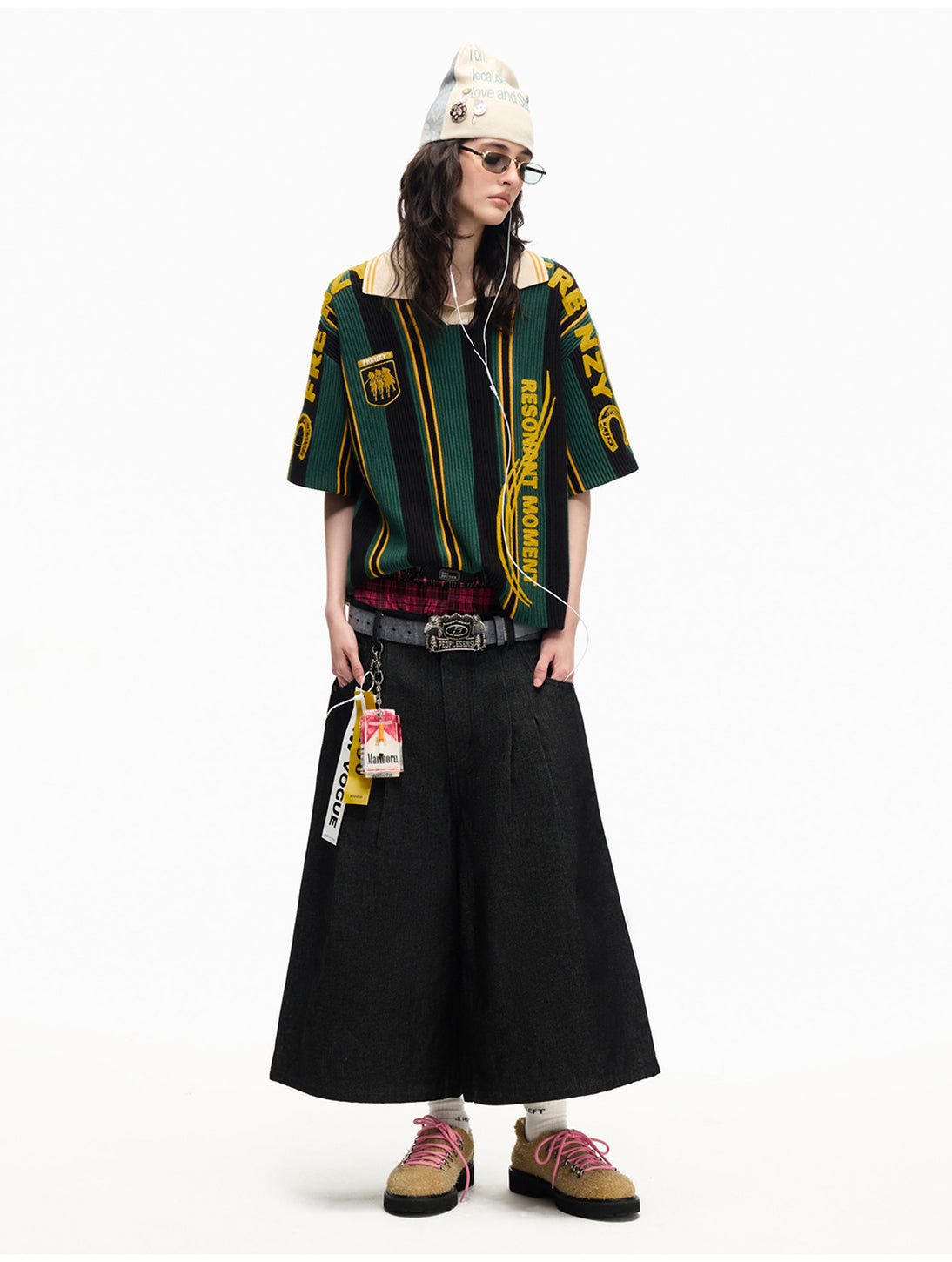 Pleated-Design Street-Style Loose-Fit Denim Shorts