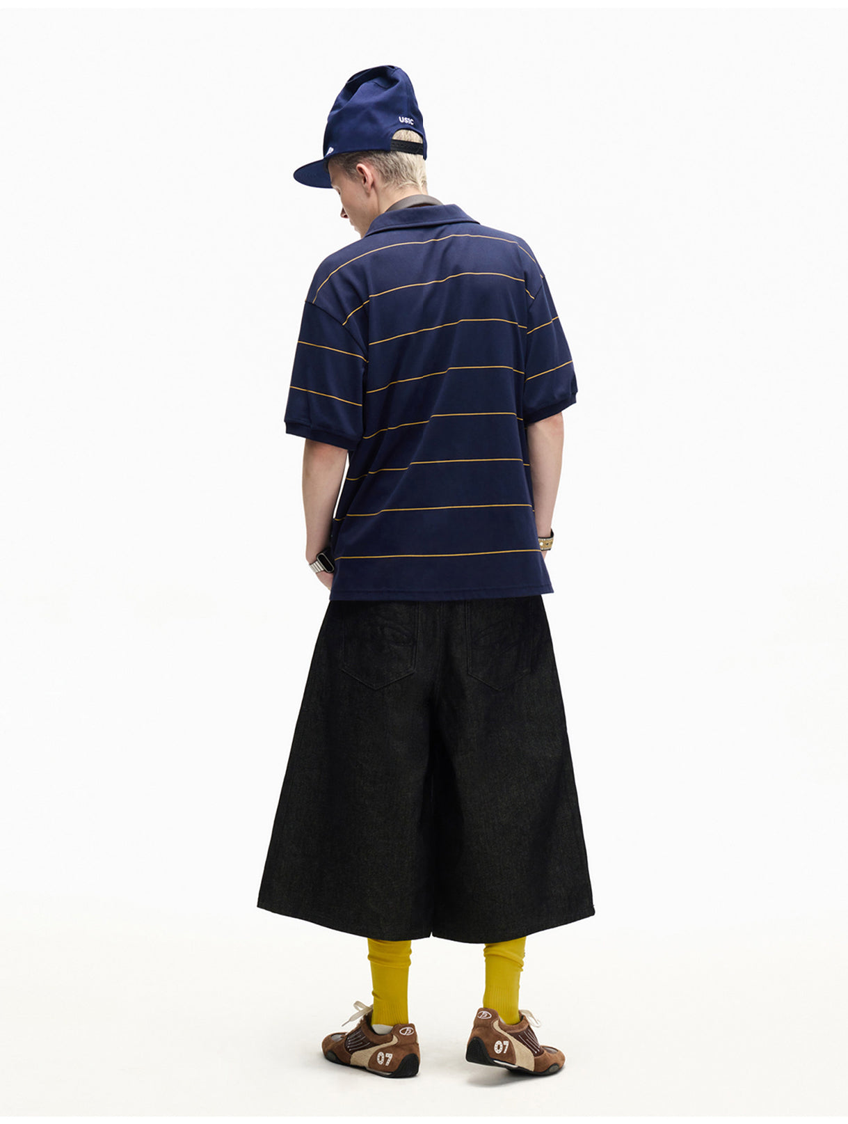 Pleated-Design Street-Style Loose-Fit Denim Shorts