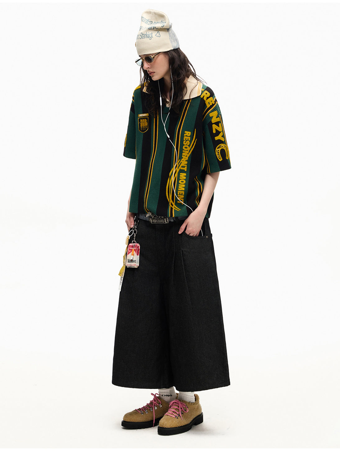 Pleated-Design Street-Style Loose-Fit Denim Shorts