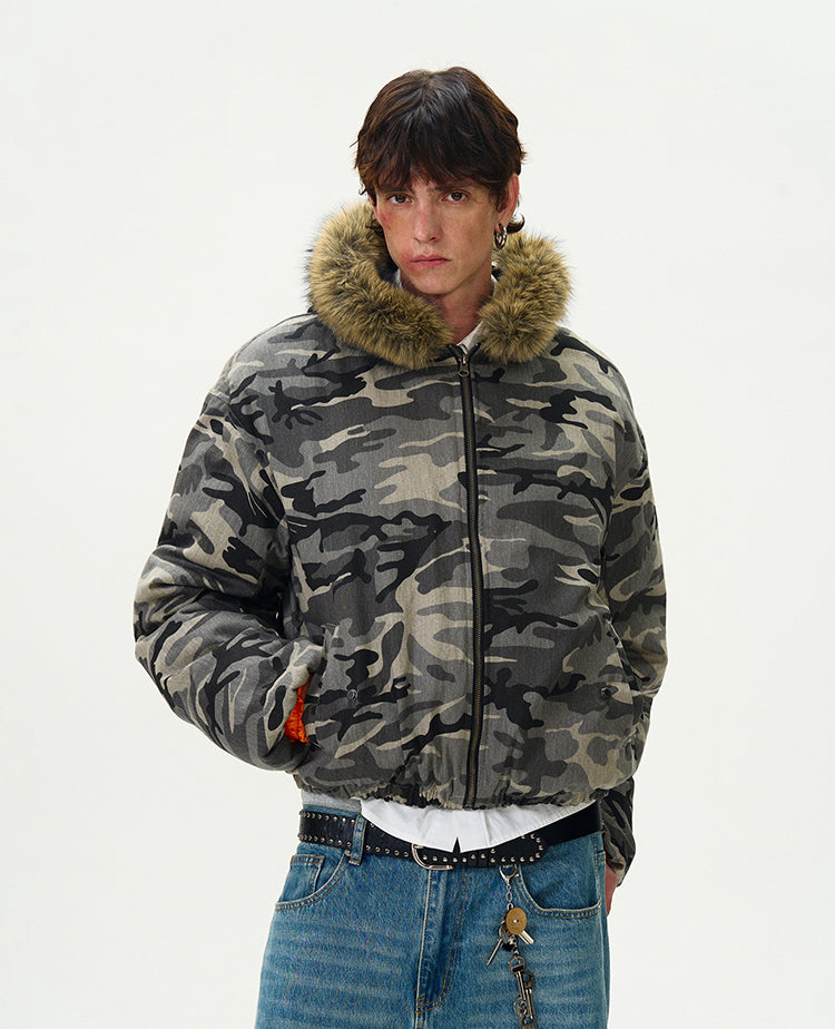 Retro Camouflage Bomber Workwear Cotton Jacket