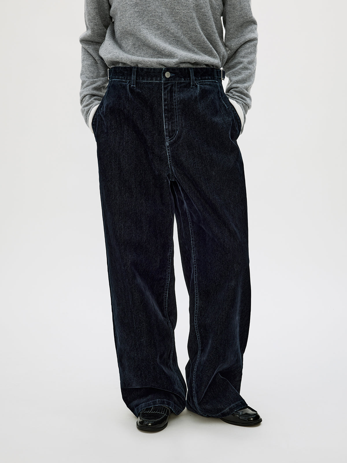Adjustable Button Flock Denim Pants