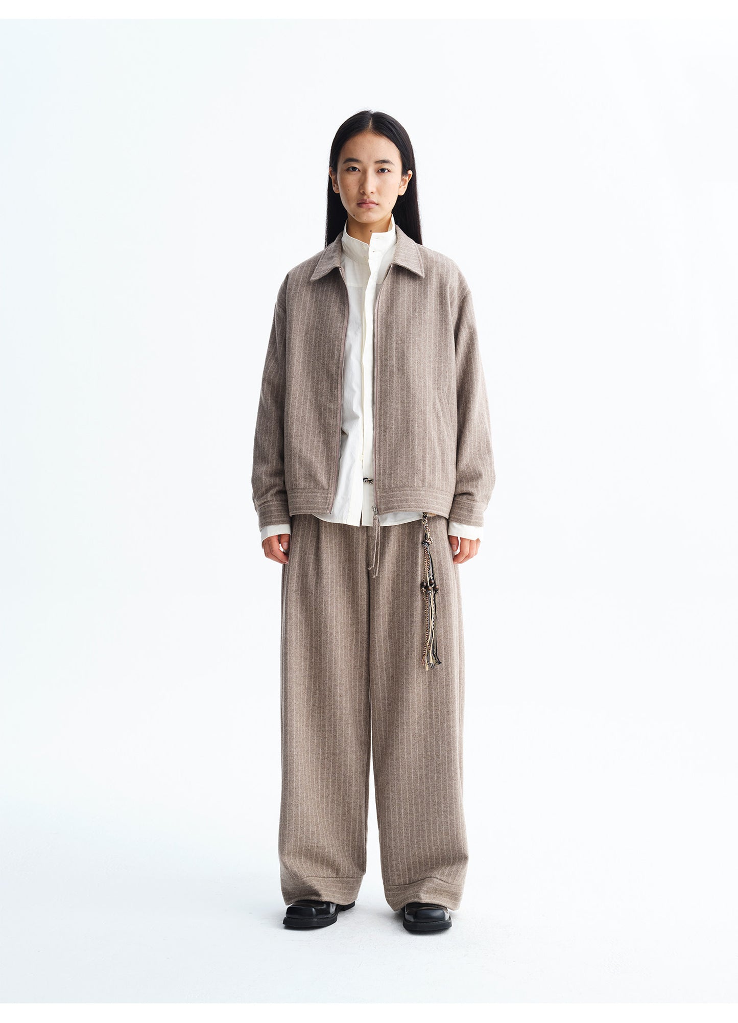 Striped Double-Zip Wool Jacket