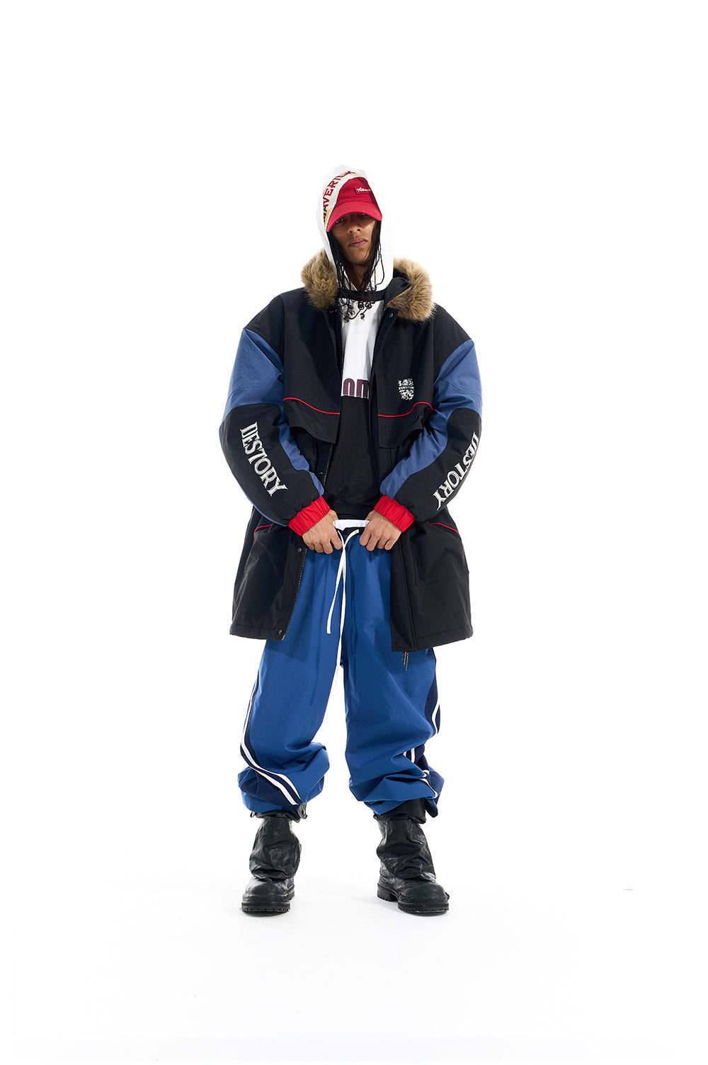 Long jacket with fur collar