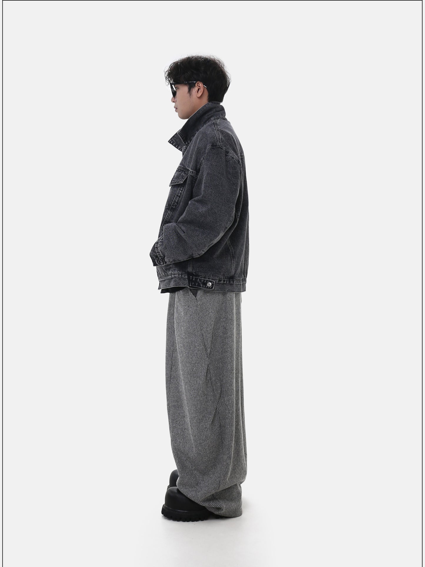 Distressed-Finish Color Quilted Denim Jacket