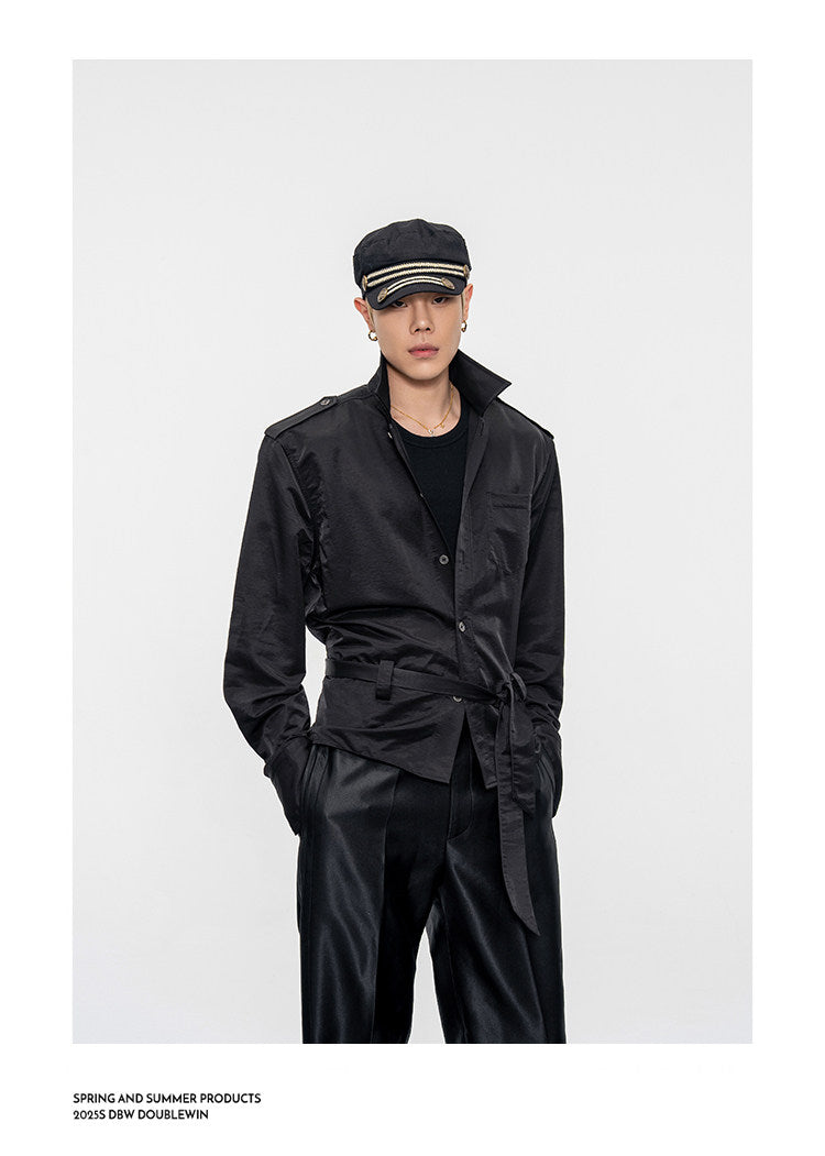Wide-Shoulder-Pad Straight-Silhouette Shirt