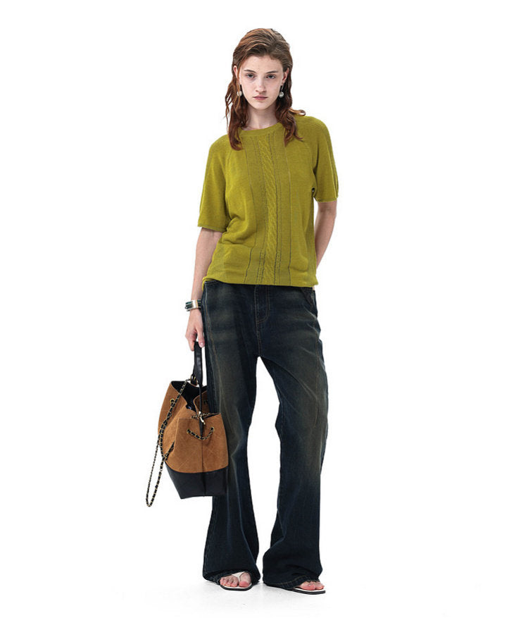 Linen-Lyocell Blend Openwork Knit Shirt
