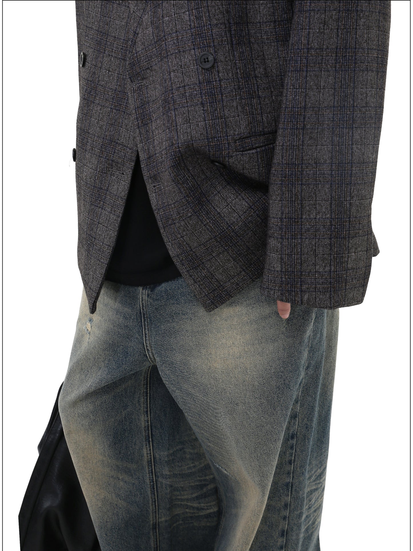 Faux Collar Check Pattern Jacket