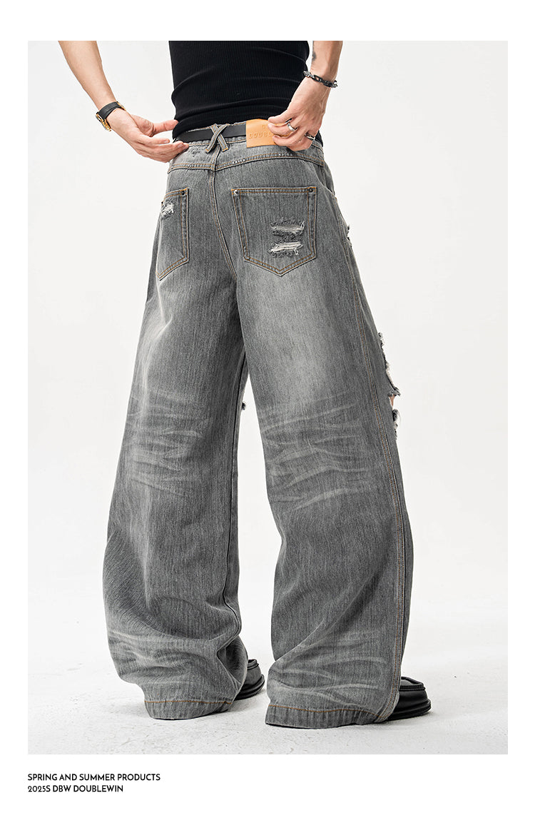 Washed and distressed jeans