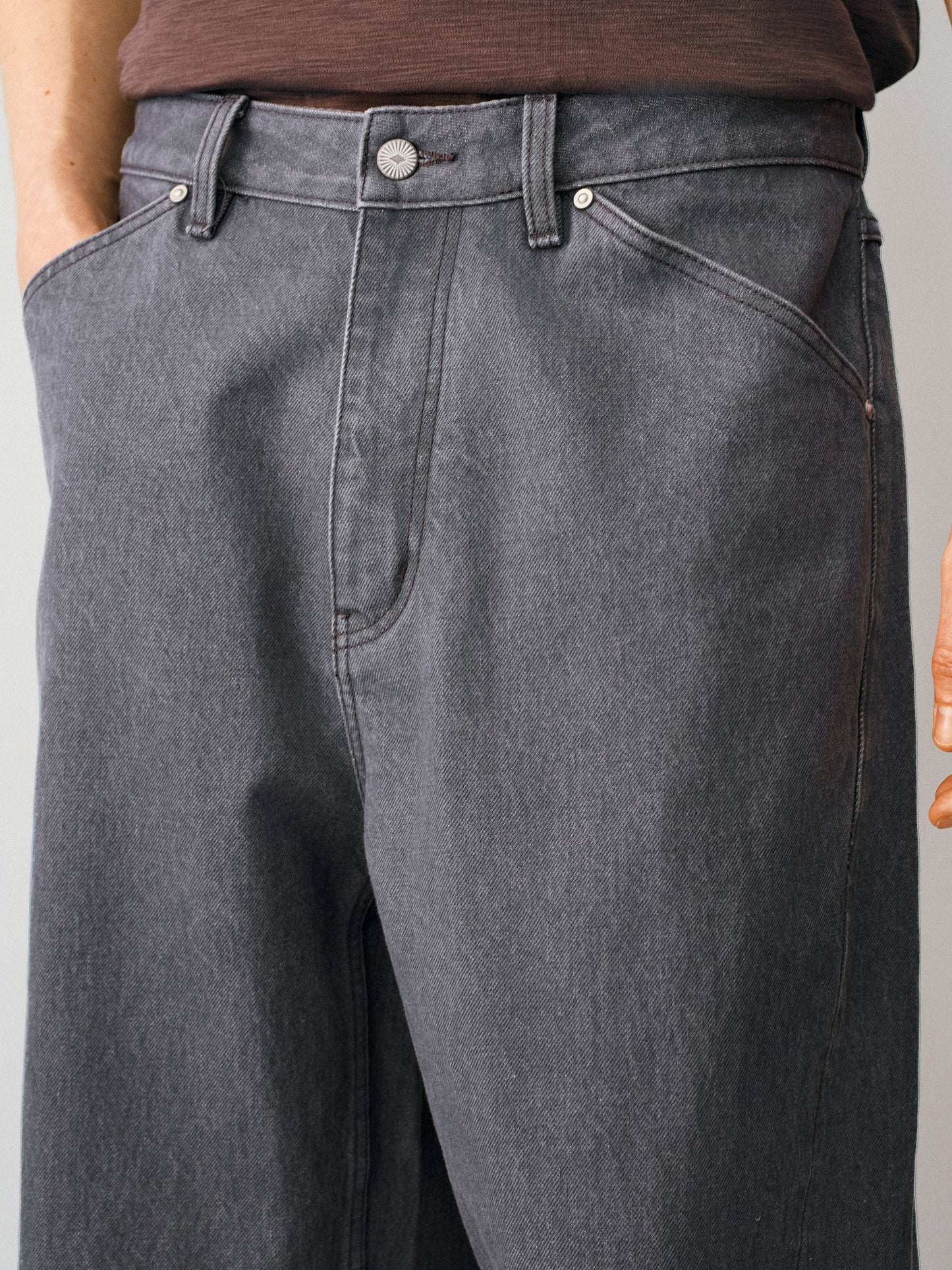 Diagonal Stitching Denim Pants