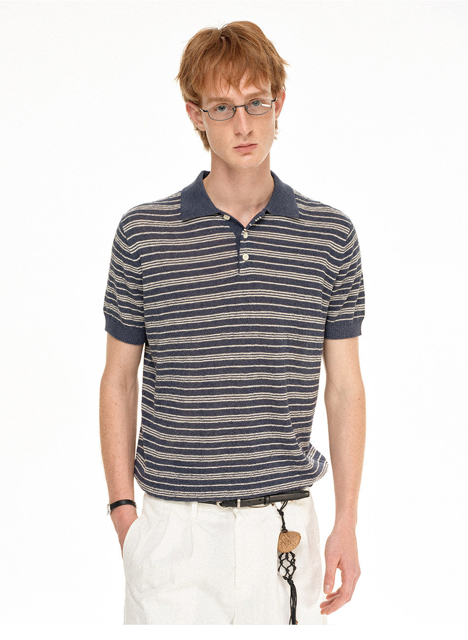 Linen Polo Shirt with Stripes