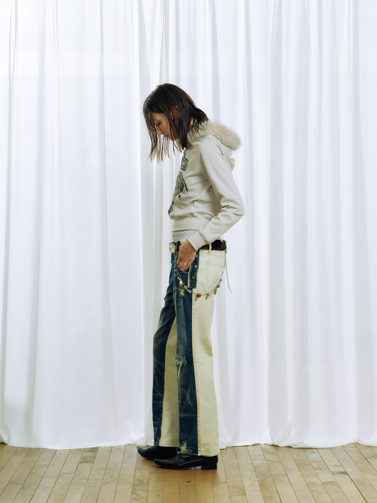 Double-Waistband Faux Two-Piece Jeans
