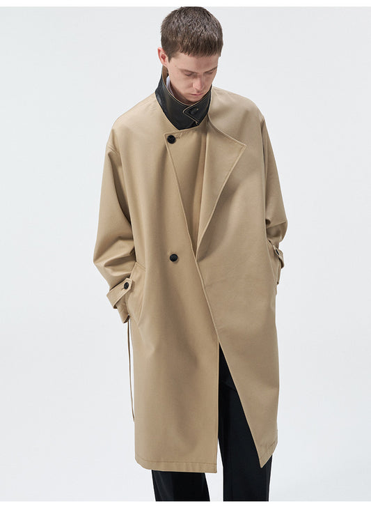 Cotton & Leather Trim Trench Coat