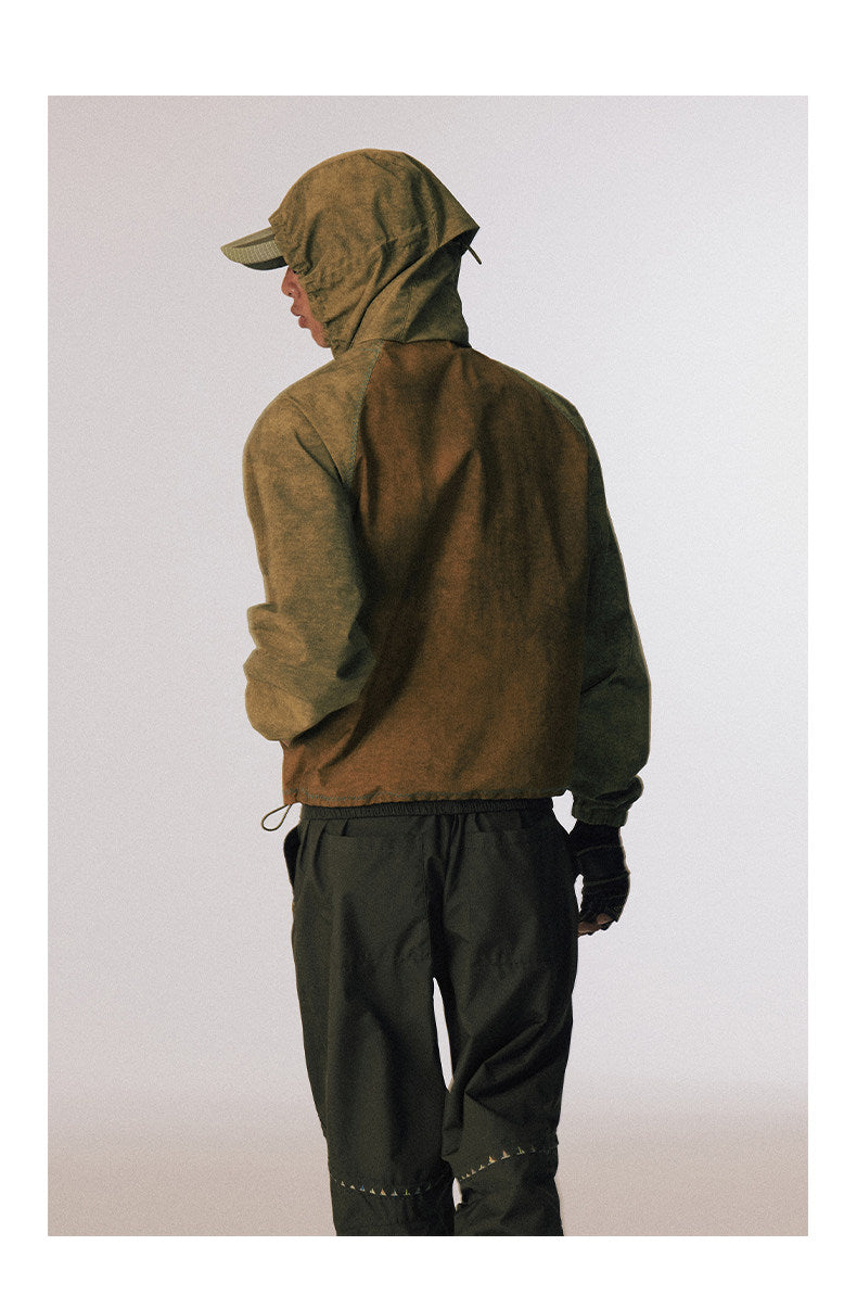 Water-repellent nylon hooded jacket