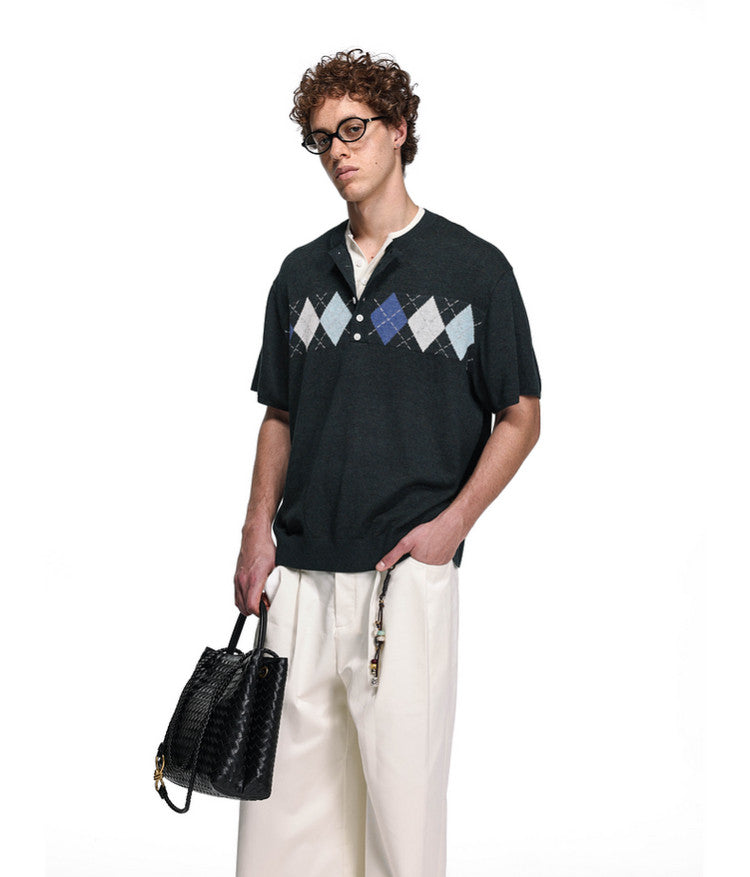 School Style Diamond Pattern Sweater