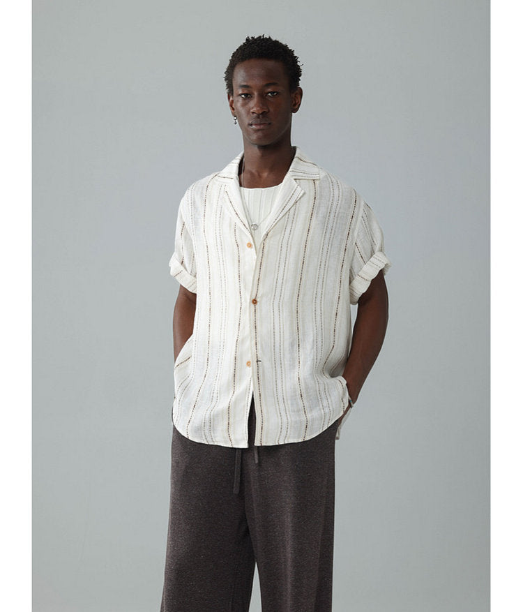 Jacquard-Woven Shirt with Cuban Collar