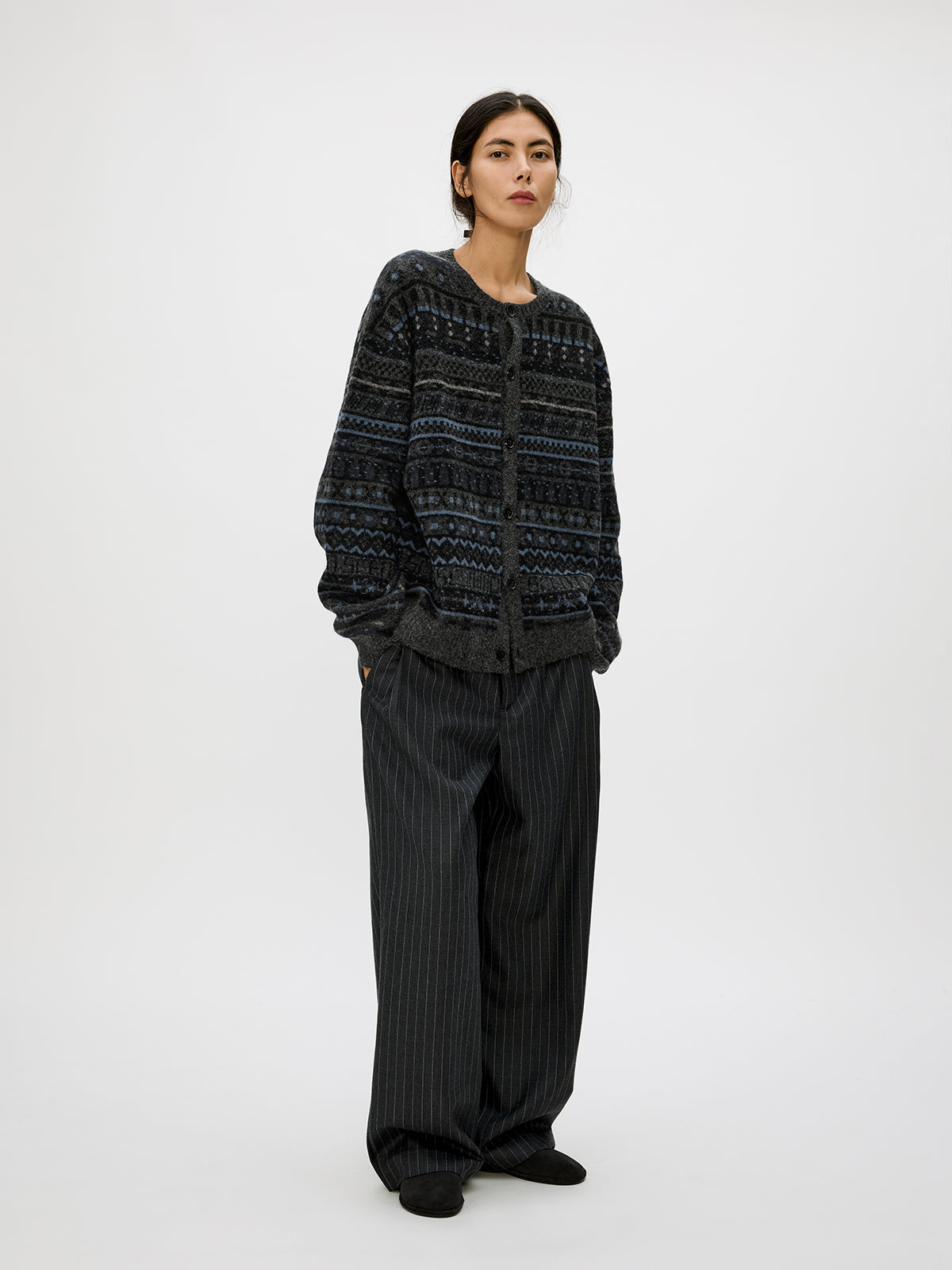 Crew Neck Button-Down Cardigan