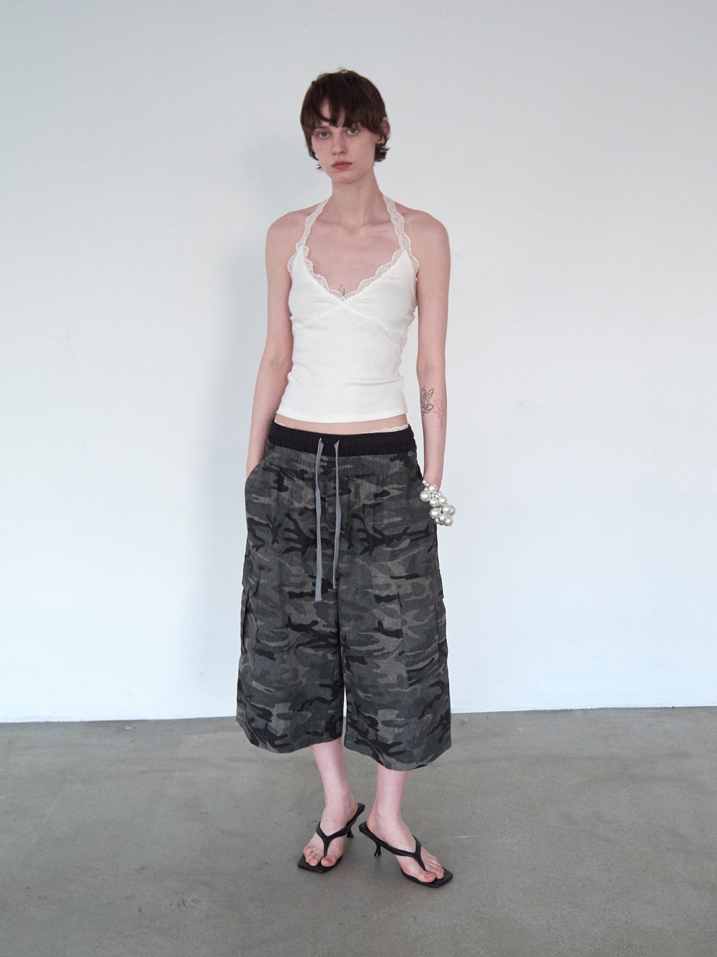 Patchwork Check Faux Two-Piece Shorts