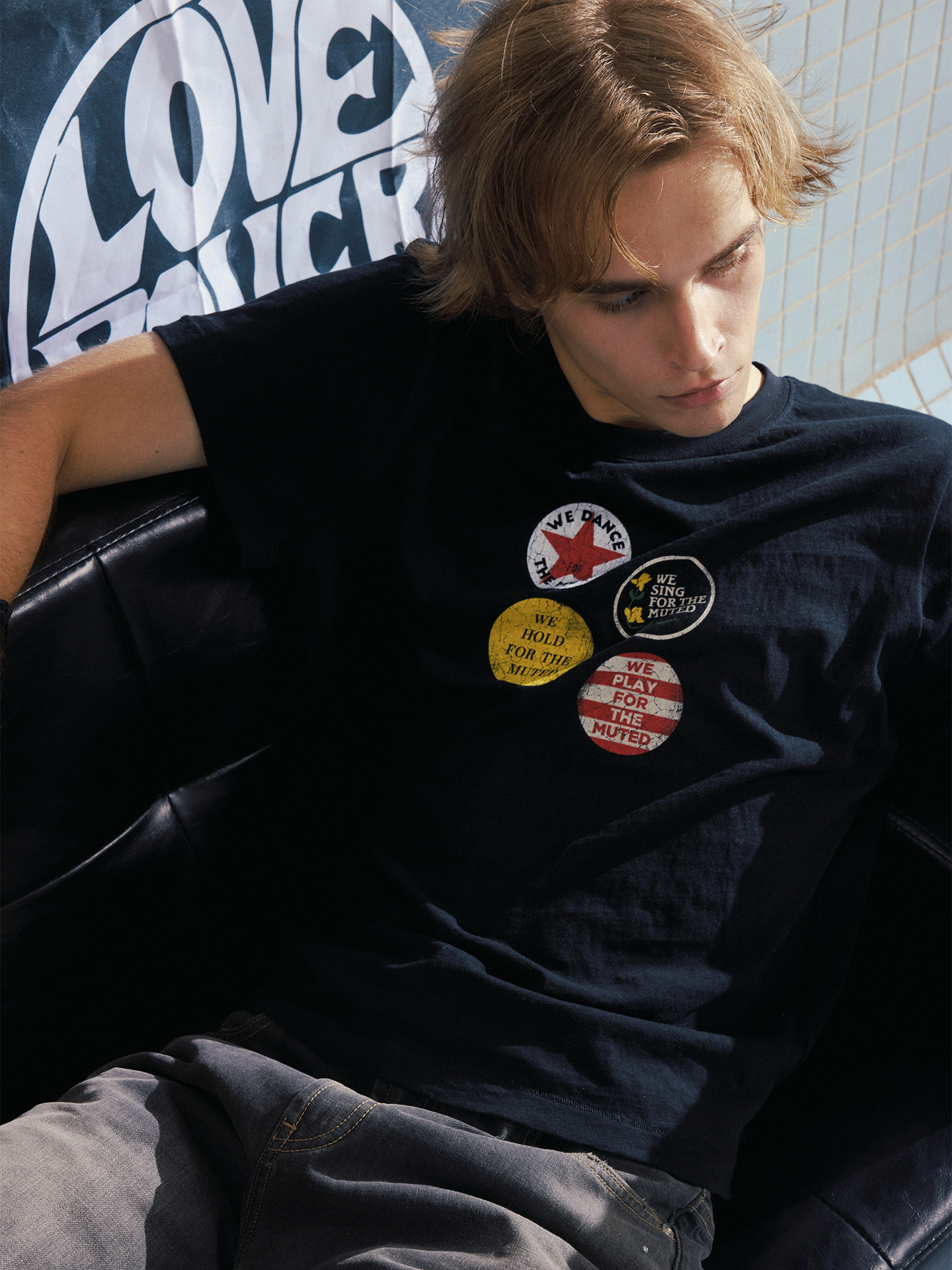Wash Black Retro Print T-Shirt