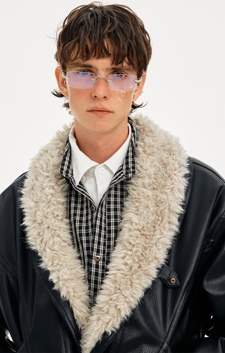 Horn Button Fur Collar Leather Jacket