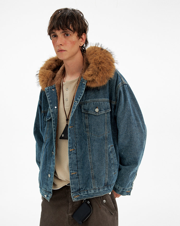 Retro Fur Collar Denim Jacket